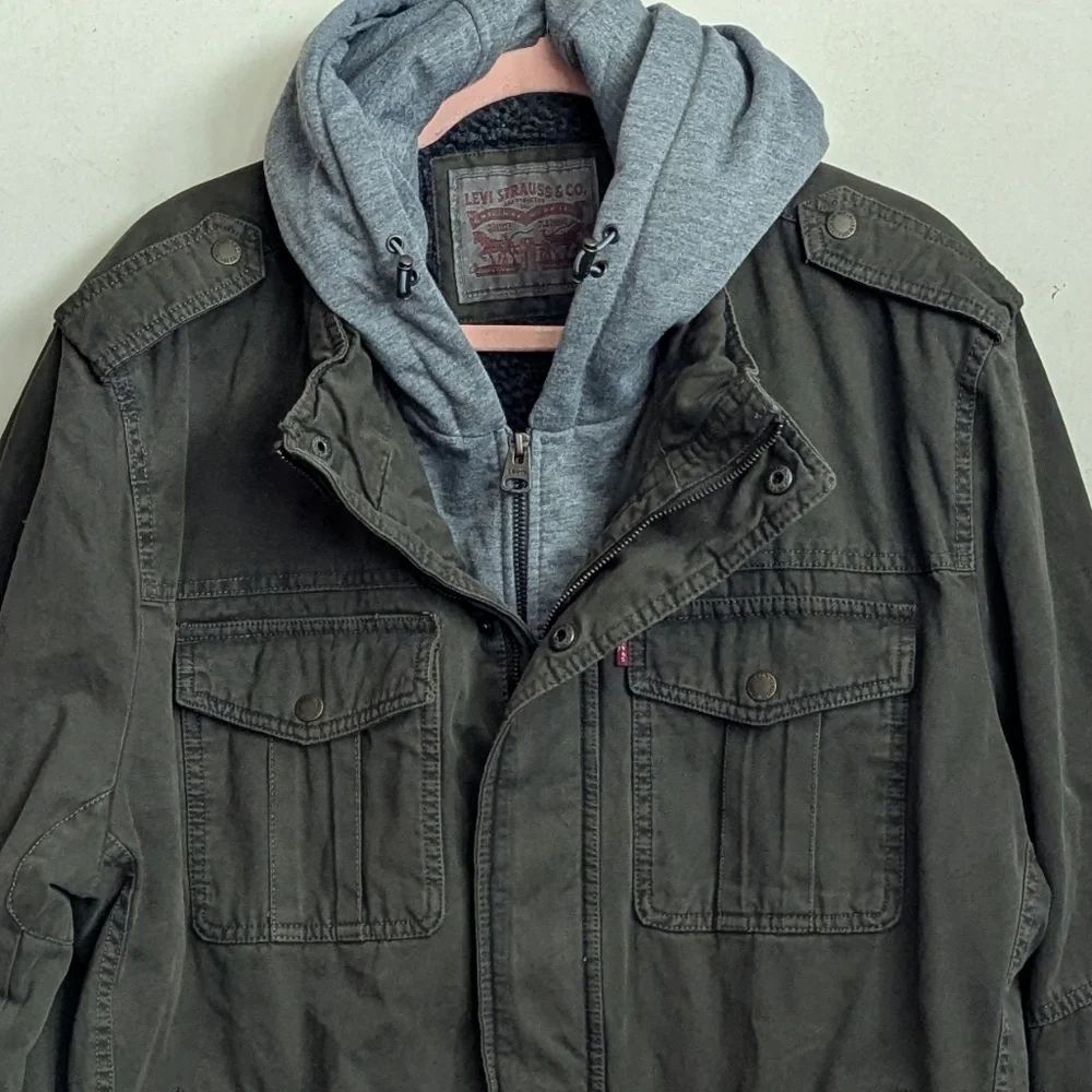 VLevis Sherpa Lined Jacket Military Utility Army Green Coat‎ Men's XXL NWT